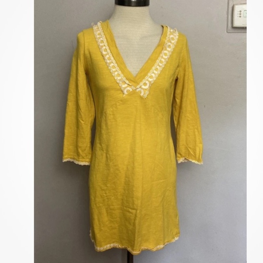 7-23 BODEN Yellow Rosanna Jersey Tunic Top Dress 100% Cotton US 4 Embroidered